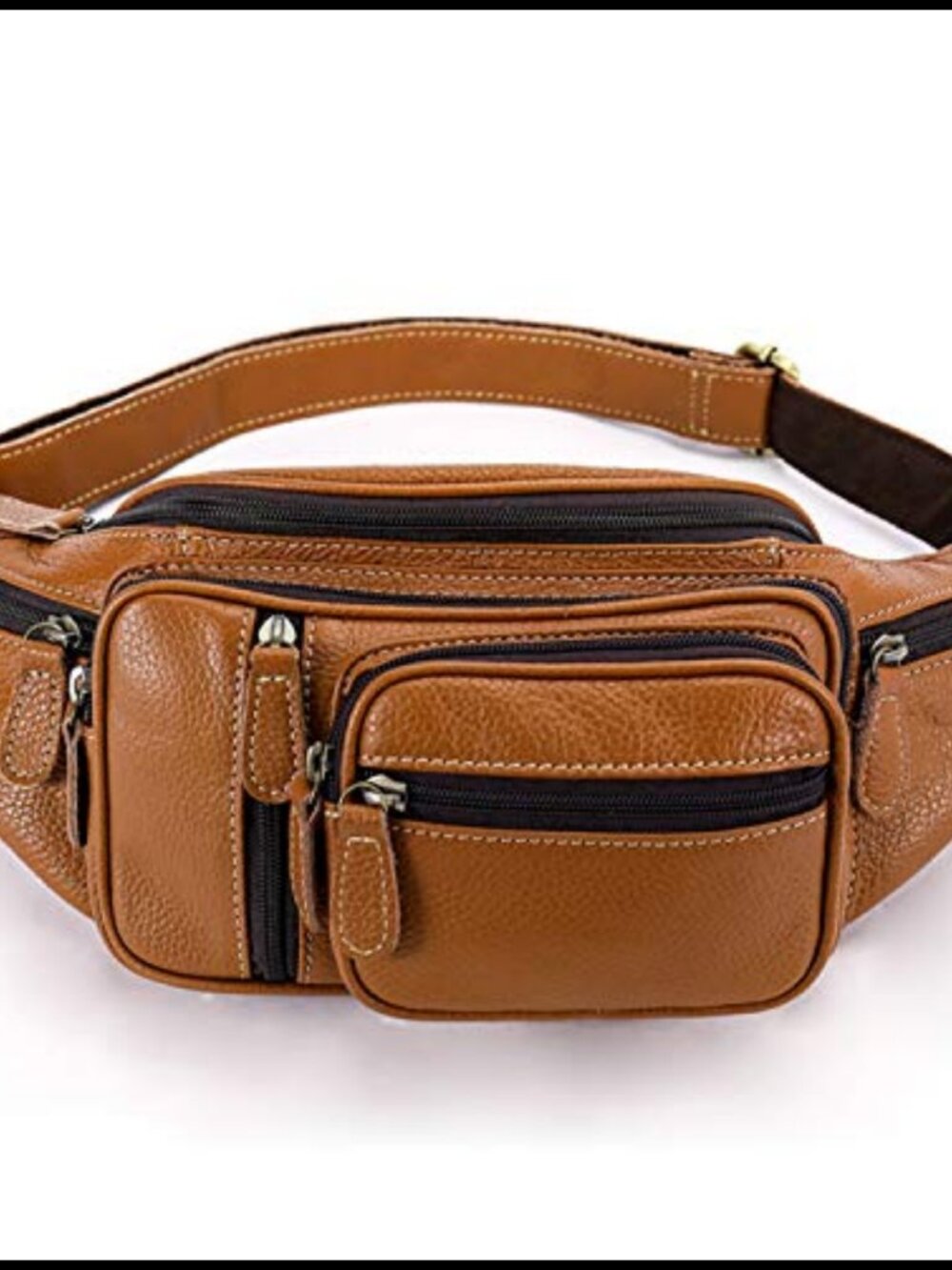 Genuine Leather Fanny Pack Crossbody Waist Bag with Zipper Pockets